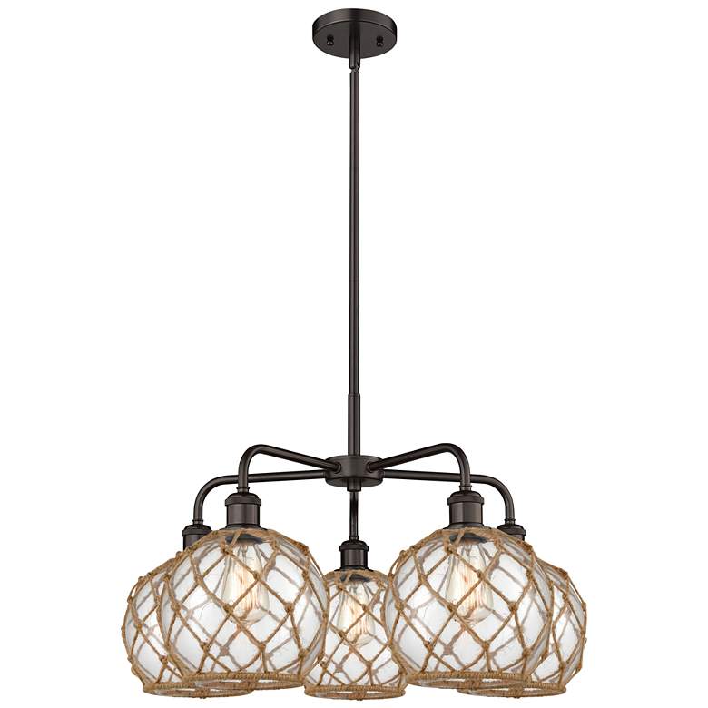Image 1 Ballston Farmhouse 27"W 5-Lt Oil Bronze Chandelier w/ Clear Brown Shade