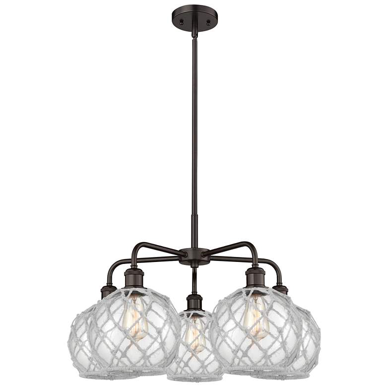 Image 1 Ballston Farmhouse 27"W 5-Lt Oil Bronze Chandelier w/ Clear White Shade