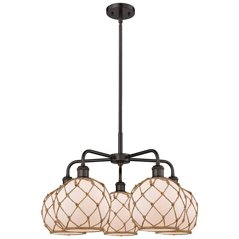 Image 1 Ballston Farmhouse 27"W 5-Lt Oil Bronze Chandelier w/ White Brown Shade