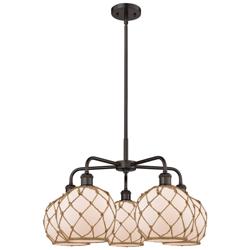 Ballston Farmhouse 27"W 5-Lt Oil Bronze Chandelier w/ White Brown Shade