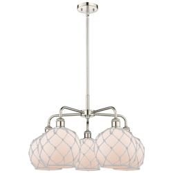 Ballston Farmhouse 27"W 5-Lt Polish Nickel Stem Chandelier w/ White Shade