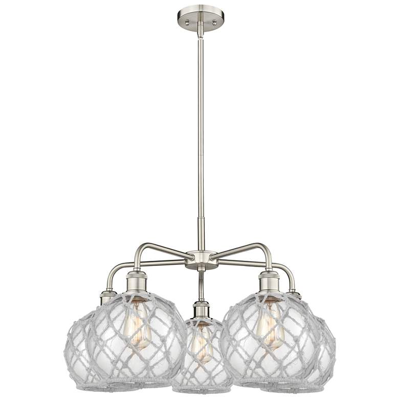 Image 1 Ballston Farmhouse 27"W 5-Lt Satin Nickel Chandelier w/ Clear White Shade