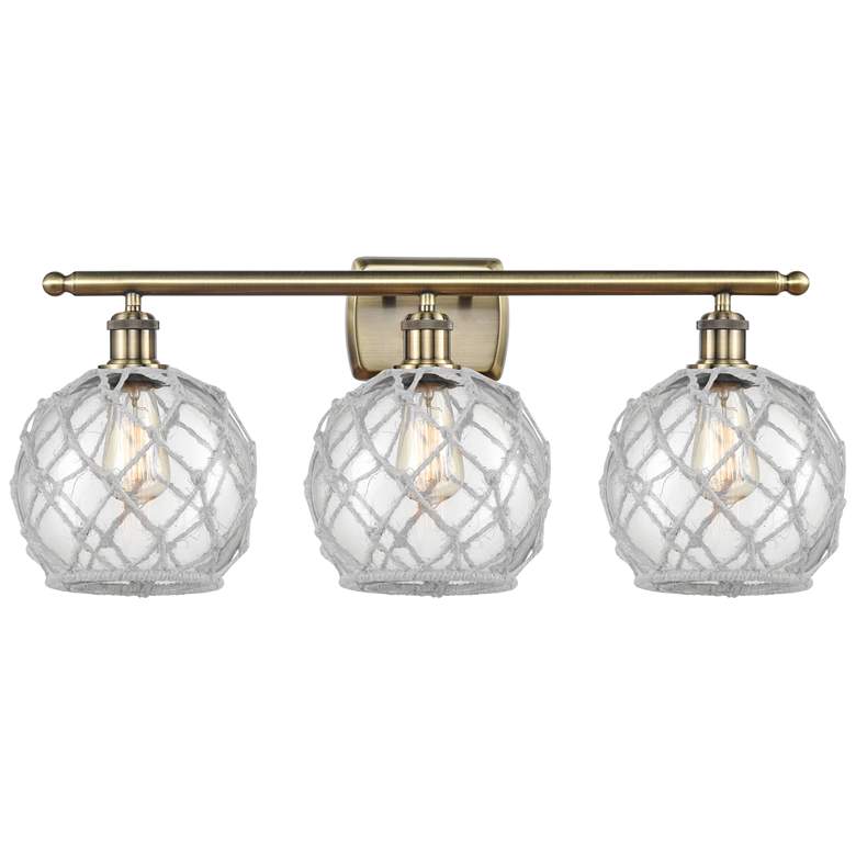 Image 1 Ballston Farmhouse 28"W 3 Light Brass Bath Light w/ Clear White Shade