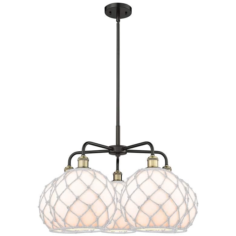 Image 1 Ballston Farmhouse 29"W 5 Light Black Brass Stem Chandelier w/ White Shade