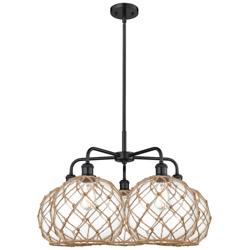Ballston Farmhouse 29"W 5 Light Black Stem Chandelier w/ Clear Brown Shade