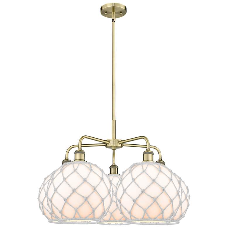 Image 1 Ballston Farmhouse 29"W 5 Light Brass Stem Chandelier w/ White Shade
