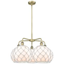 Ballston Farmhouse 29"W 5 Light Brass Stem Chandelier w/ White Shade