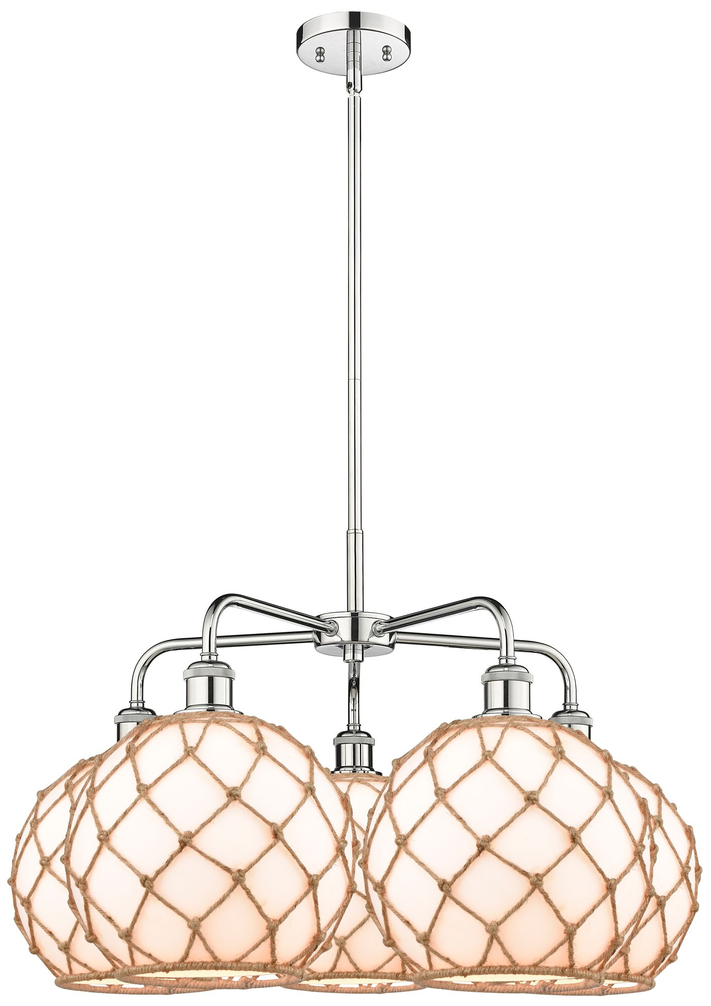 Ballston Farmhouse 29"W 5 Light Chrome Stem Chandelier w/ White Brown Shade