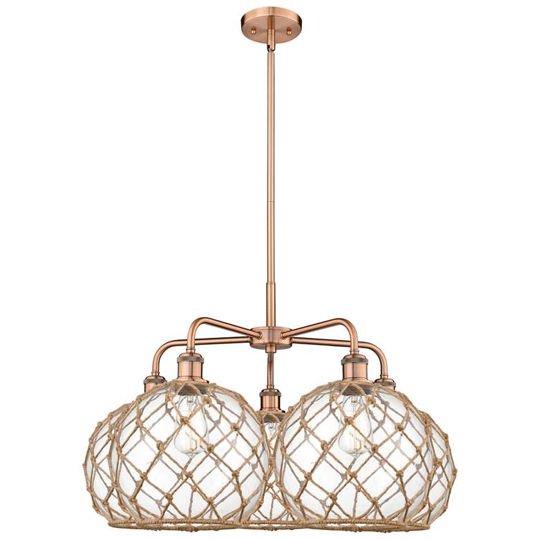 Image 1 Ballston Farmhouse 29"W 5 Light Copper Stem Chandelier w/ Clear Brown Shade