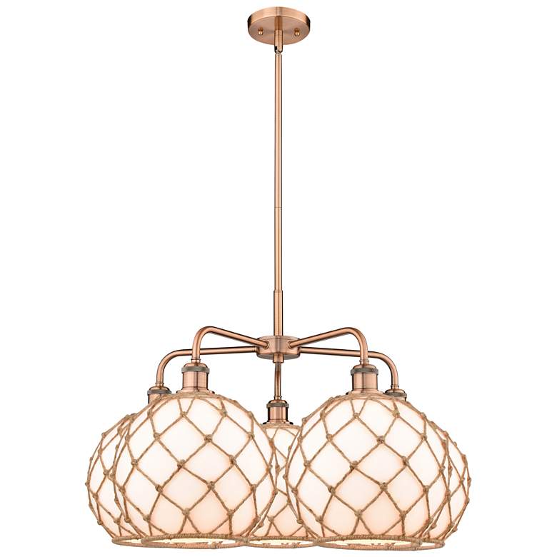 Image 1 Ballston Farmhouse 29"W 5 Light Copper Stem Chandelier w/ White Brown Shade