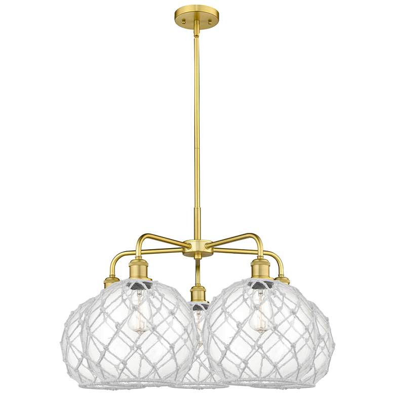 Image 1 Ballston Farmhouse 29"W 5 Light Gold Stem Chandelier w/ Clear White Shade