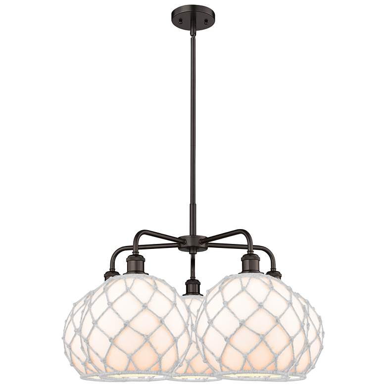 Image 1 Ballston Farmhouse 29"W 5 Light Oiled Bronze Stem Chandelier w/ White Shade