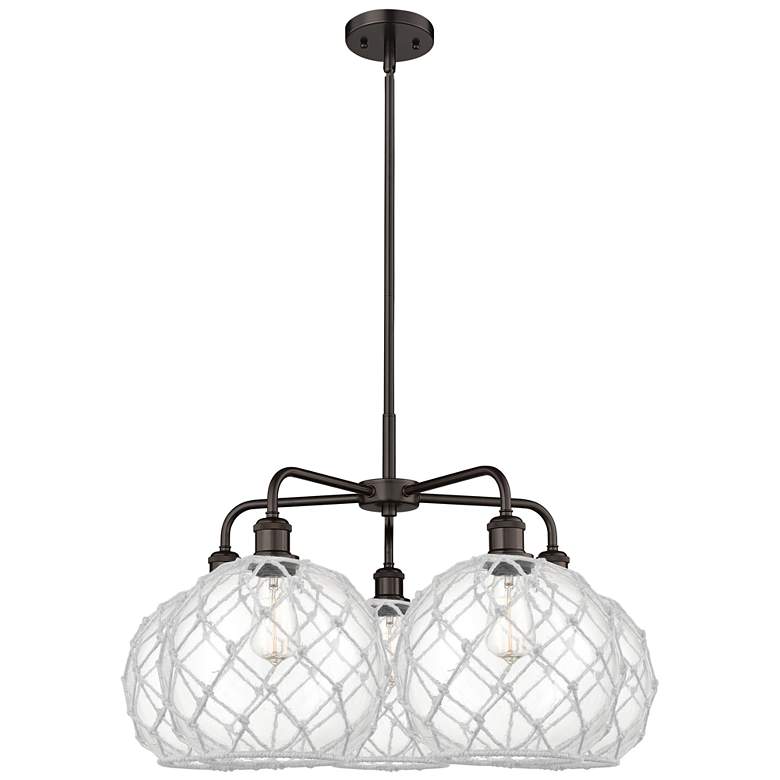 Image 1 Ballston Farmhouse 29"W 5-Lt Oil Bronze Chandelier w/ Clear White Shade