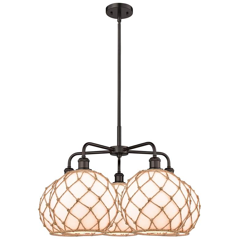 Image 1 Ballston Farmhouse 29"W 5-Lt Oil Bronze Chandelier w/ White Brown Shade