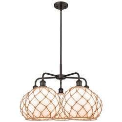 Ballston Farmhouse 29"W 5-Lt Oil Bronze Chandelier w/ White Brown Shade