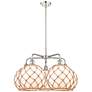 Ballston Farmhouse 29"W 5-Lt Polish Nickel Chandelier w/ White Brown Shade