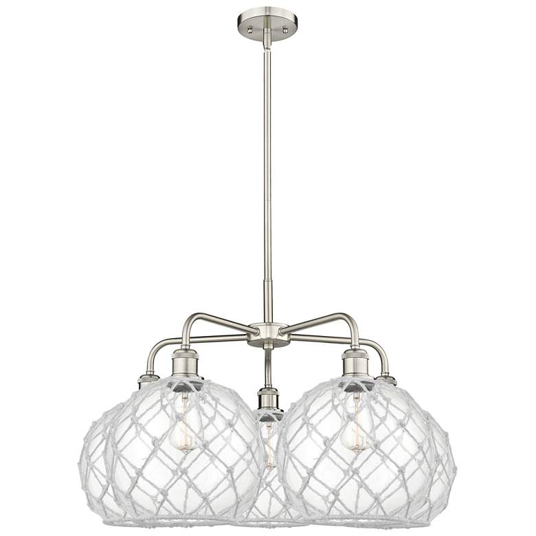 Image 1 Ballston Farmhouse 29"W 5-Lt Satin Nickel Chandelier w/ Clear White Shade