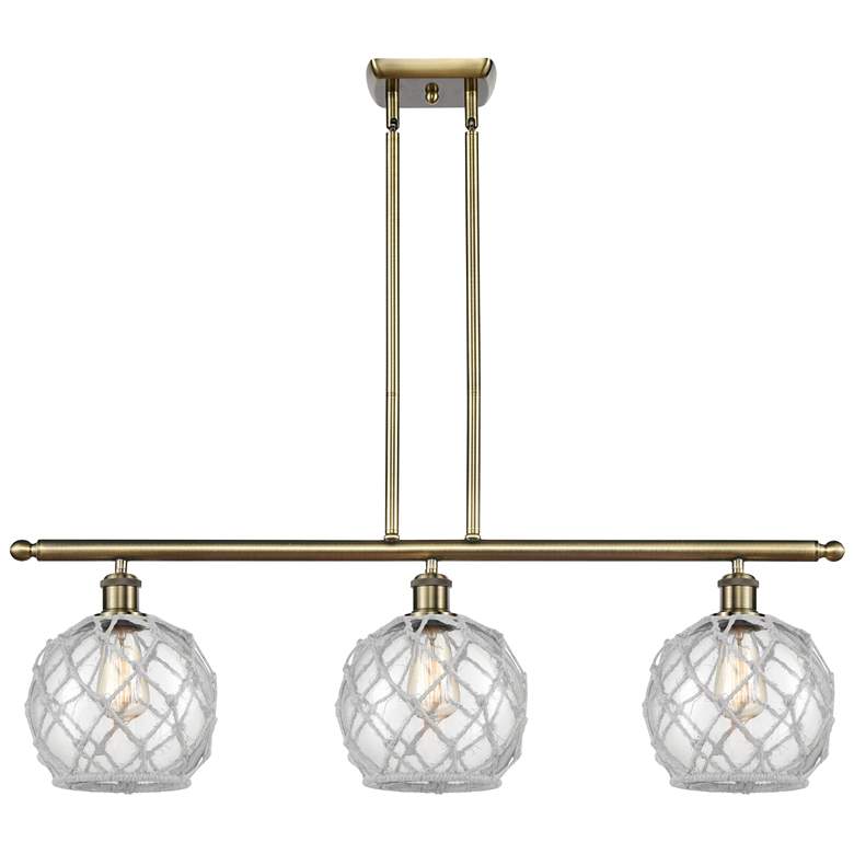 Image 1 Ballston Farmhouse 36"W 3-Lt Brass Stem Island Light w/ Clear White Shade