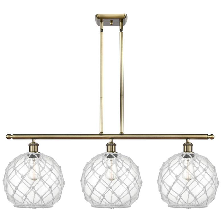 Image 1 Ballston Farmhouse 37"W 3-Lt Brass Stem Island Light w/ Clear White Shade