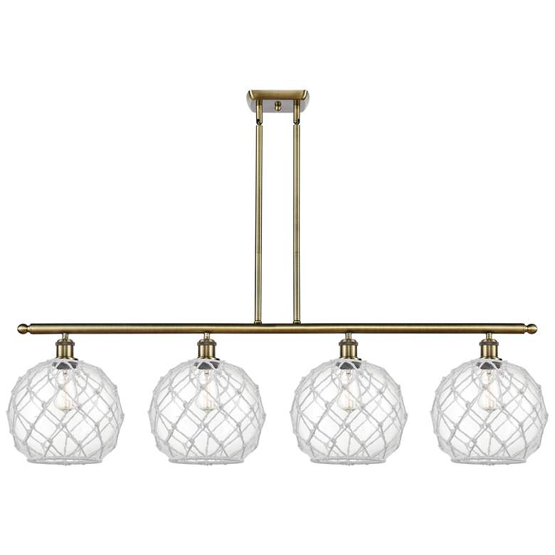 Image 1 Ballston Farmhouse 48"W 4-Lt Brass Stem Island w/ 10" Clear White Shade