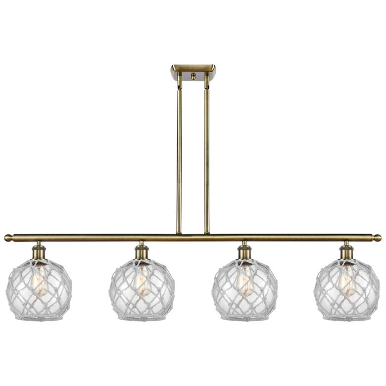 Image 1 Ballston Farmhouse 48"W 4-Lt Brass Stem Island w/ 8" Clear White Shade