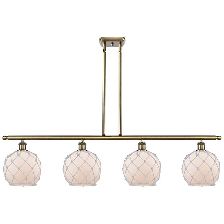 Image 1 Ballston Farmhouse 48"W 4-Lt Brass Stem Island w/ 8" White White Shade