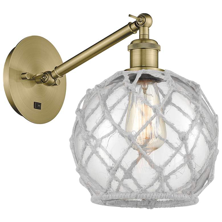 Image 1 Ballston Farmhouse Rope 10"H Brass Swivel Sconce w/ Clear Glass Shade