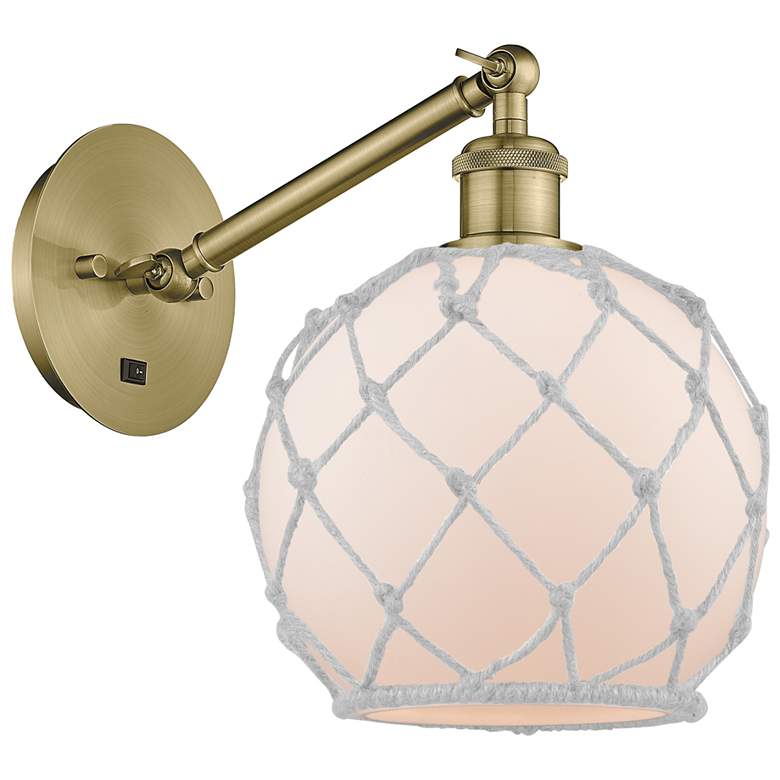 Image 1 Ballston Farmhouse Rope 10"H Brass Swivel Sconce w/ White Glass Shade