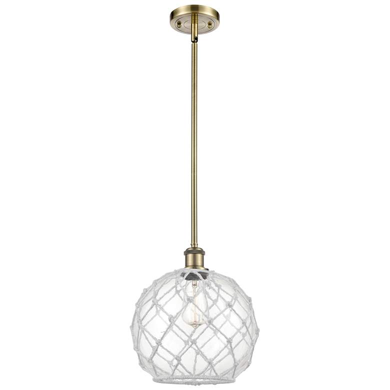 Image 1 Ballston Farmhouse Rope 10"W Brass Stem Pendant w/ Clear White Shade