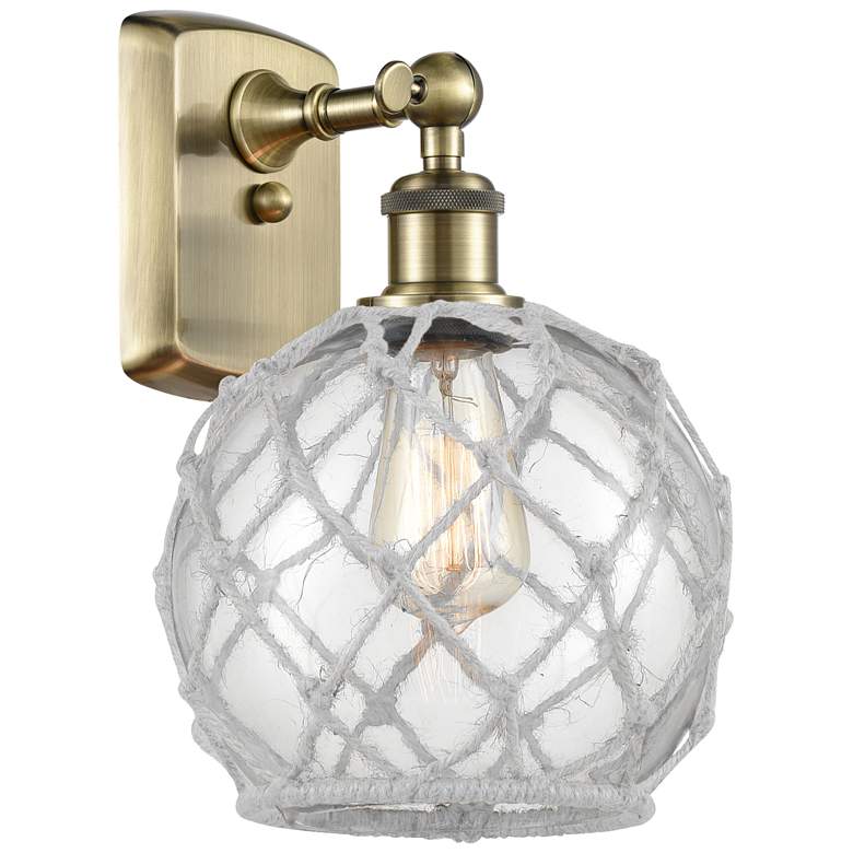 Image 1 Ballston Farmhouse Rope 13"H Brass Sconce w/ Clear Glass White Shade