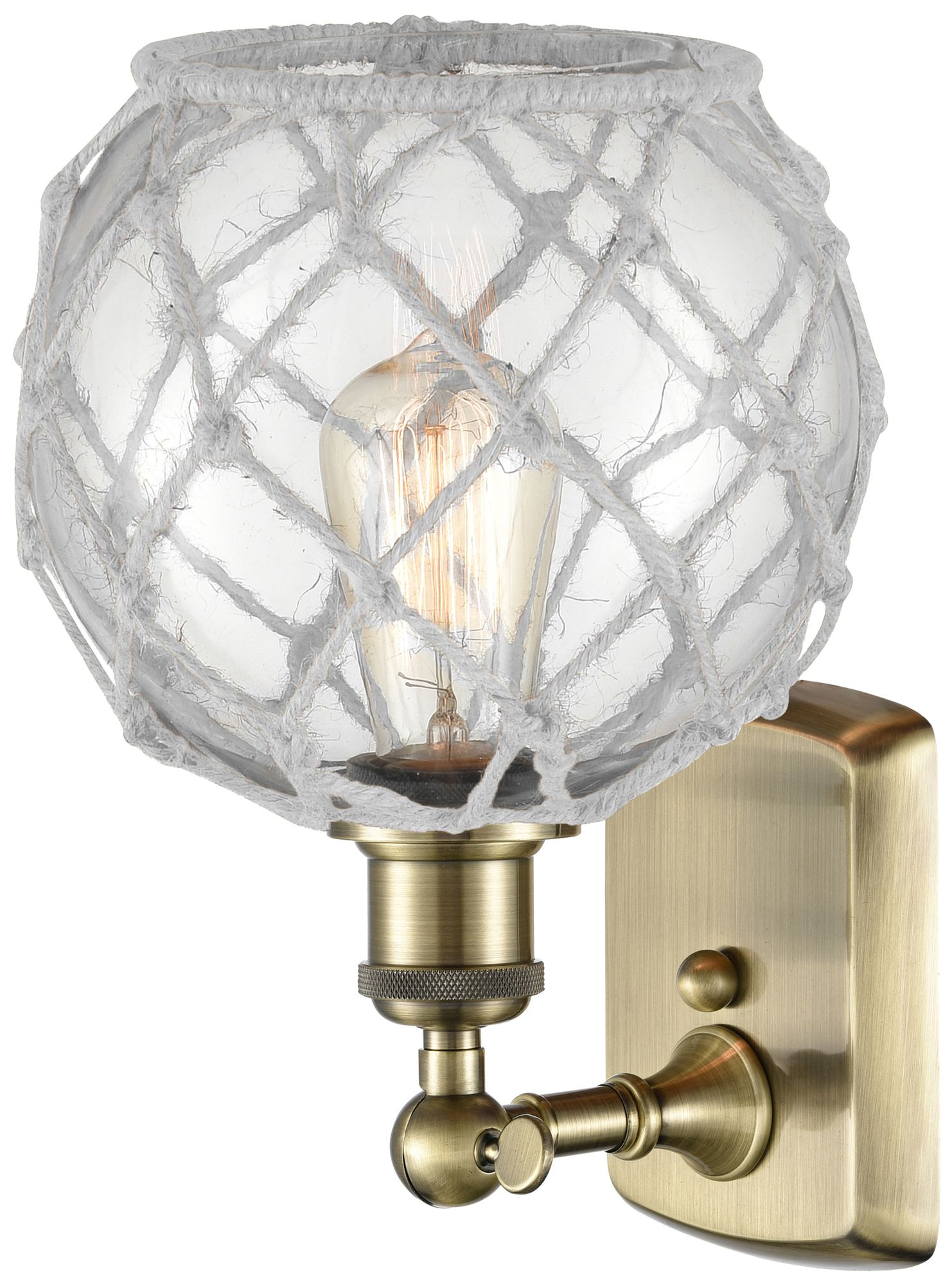 Image 2 Ballston Farmhouse Rope 13"H Brass Sconce w/ Clear Glass White Shade more views
