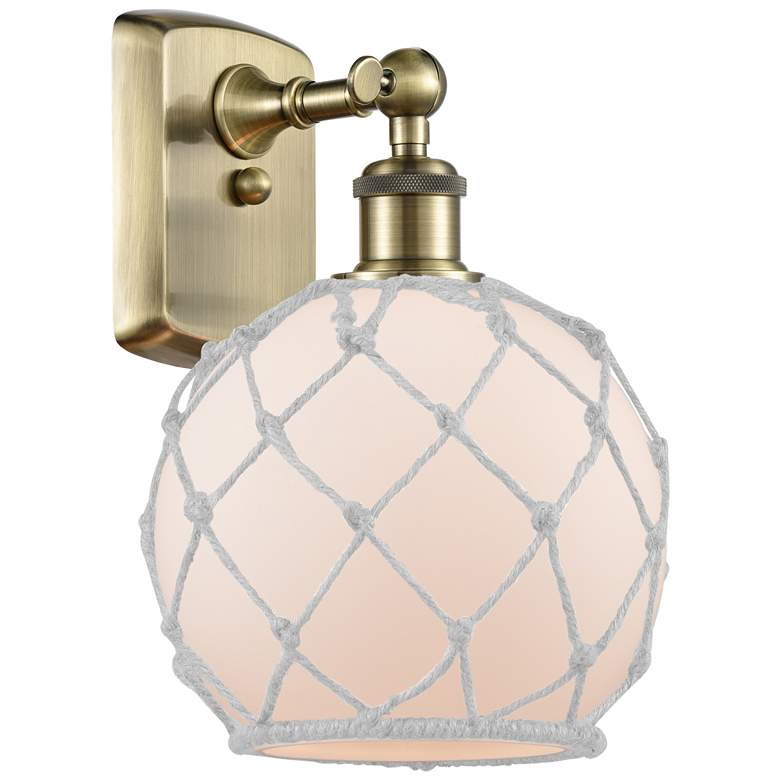 Image 1 Ballston Farmhouse Rope 13"H Brass Sconce With White Glass Shade