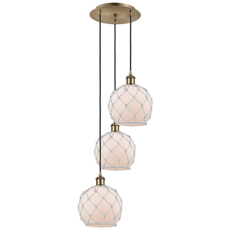 Image 1 Ballston Farmhouse Rope 15"W 3 Light Brass Cord Pendant w/ White Shade