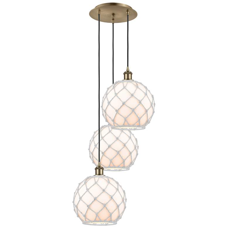 Image 1 Ballston Farmhouse Rope 17"W 3 Light Brass Cord Pendant w/ White Shade