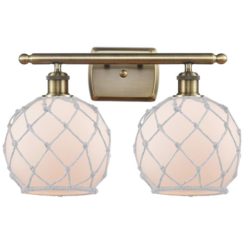 Image 1 Ballston Farmhouse Rope 18"W 2 Light Brass Bath Light w/ White Shade