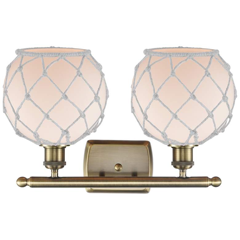 Image 2 Ballston Farmhouse Rope 18"W 2 Light Brass Bath Light w/ White Shade more views