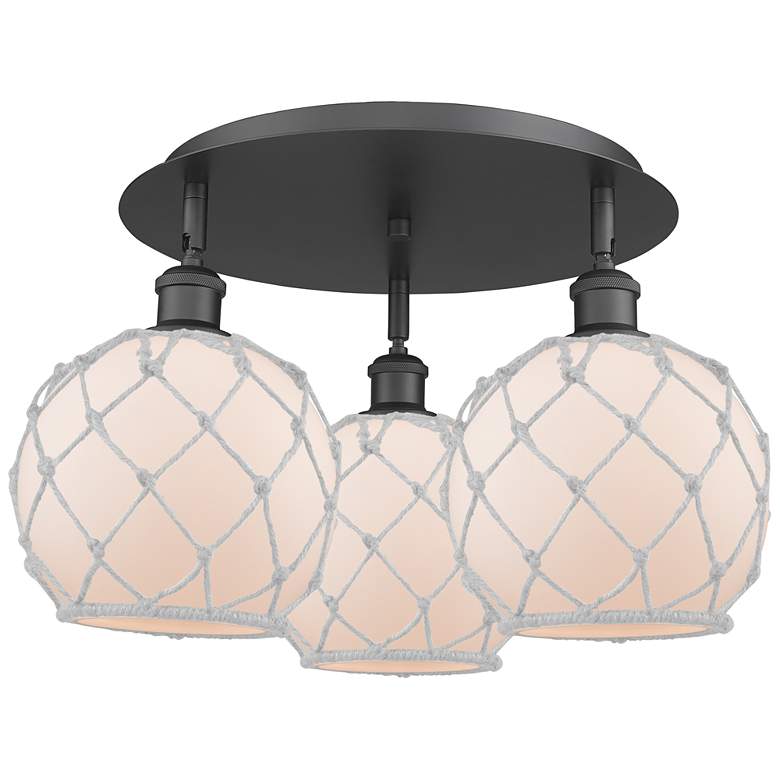 Image 1 Ballston Farmhouse Rope 20"W 3 Light Black Flush Mount w/ White Shade