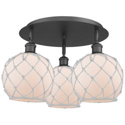 Ballston Farmhouse Rope 20"W 3 Light Black Flush Mount w/ White Shade