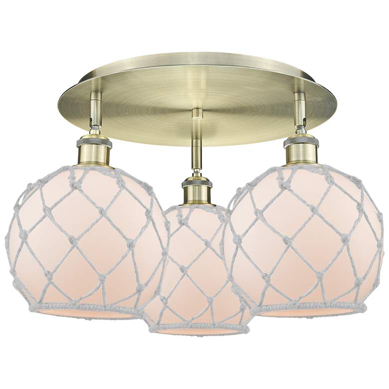 Image 1 Ballston Farmhouse Rope 20"W 3 Light Brass Flush Mount w/ White Shade