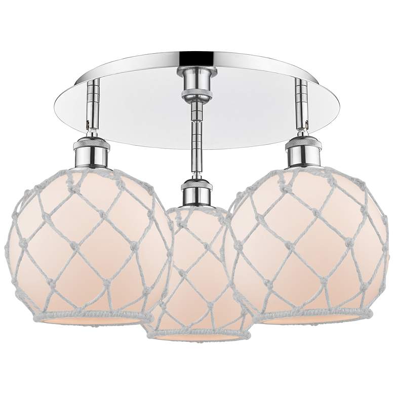 Image 1 Ballston Farmhouse Rope 20"W 3 Light Chrome Flush Mount w/ White Shade