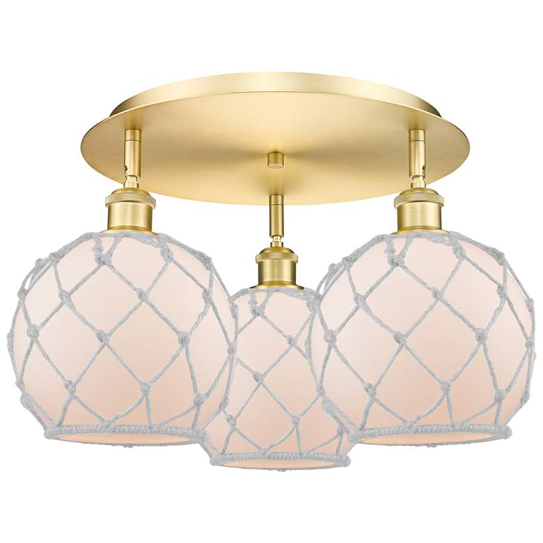 Image 1 Ballston Farmhouse Rope 20"W 3 Light Gold Flush Mount w/ White Shade