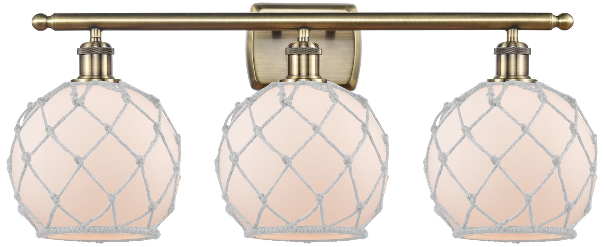Ballston Farmhouse Rope 28"W 3 Light Brass Bath Light w/ White Shade