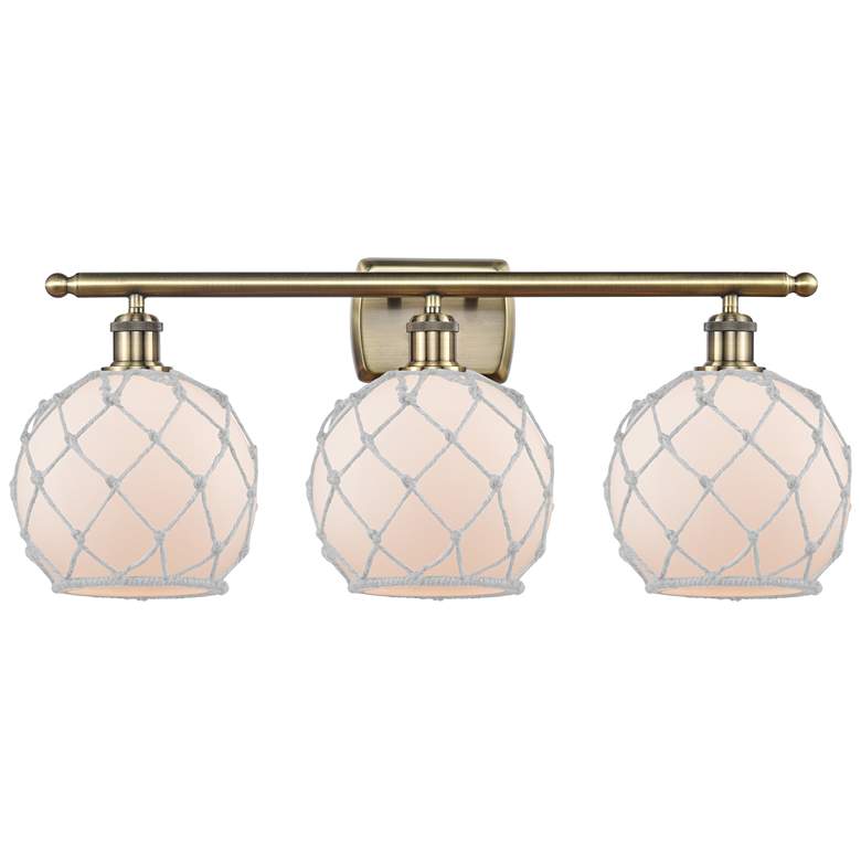 Image 1 Ballston Farmhouse Rope 28"W 3 Light Brass Bath Light w/ White Shade