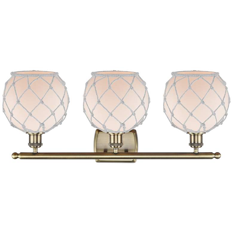 Image 2 Ballston Farmhouse Rope 28"W 3 Light Brass Bath Light w/ White Shade more views