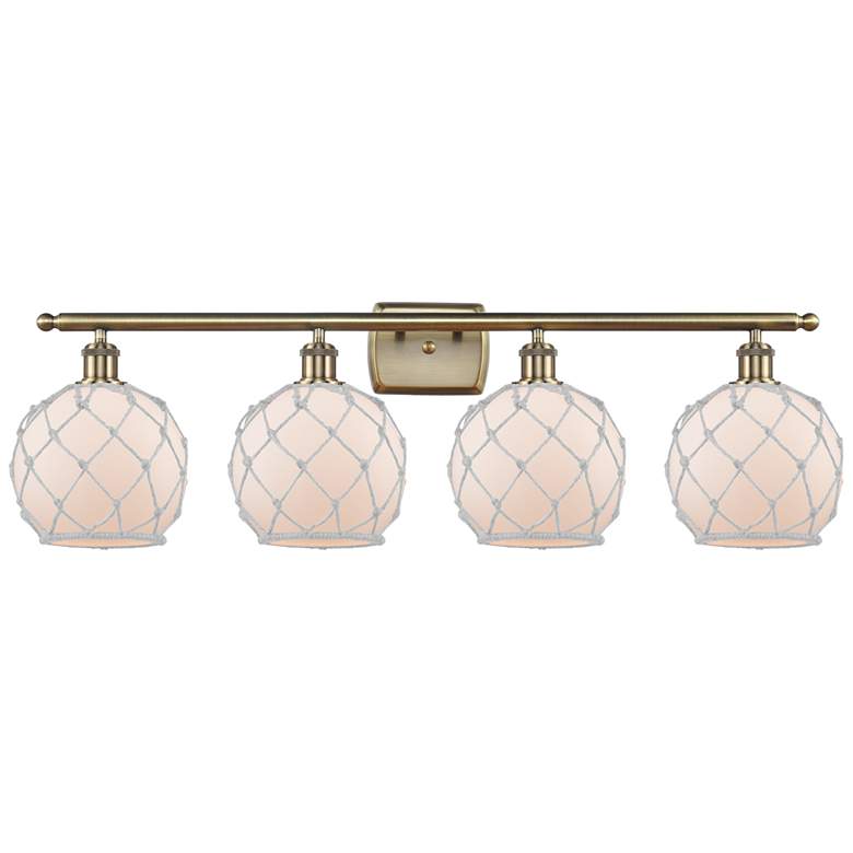 Image 1 Ballston Farmhouse Rope 38"W 4 Light Brass Bath Light w/ White Shade
