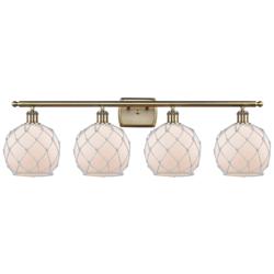 Ballston Farmhouse Rope 38"W 4 Light Brass Bath Light w/ White Shade