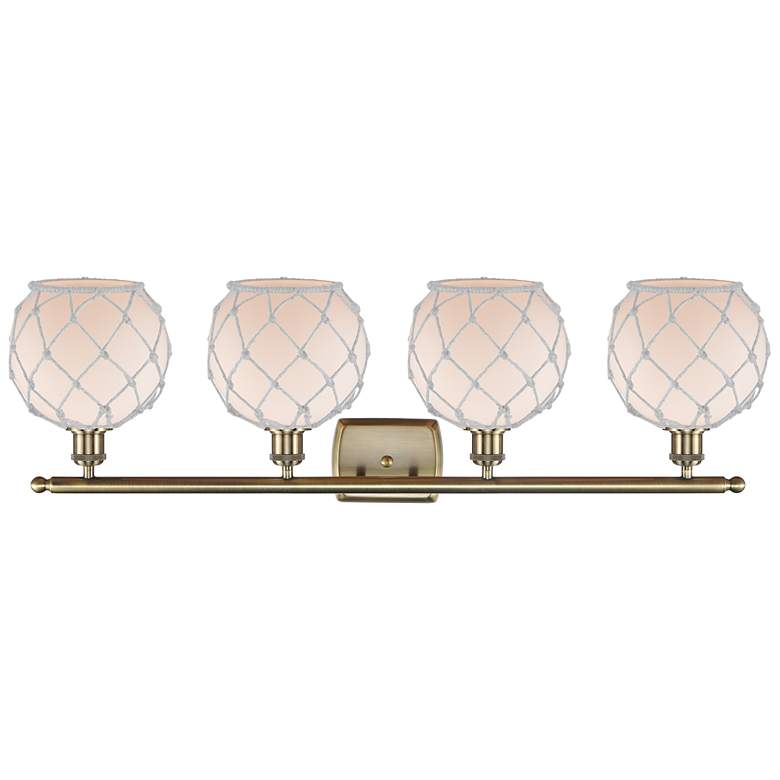 Image 2 Ballston Farmhouse Rope 38"W 4 Light Brass Bath Light w/ White Shade more views
