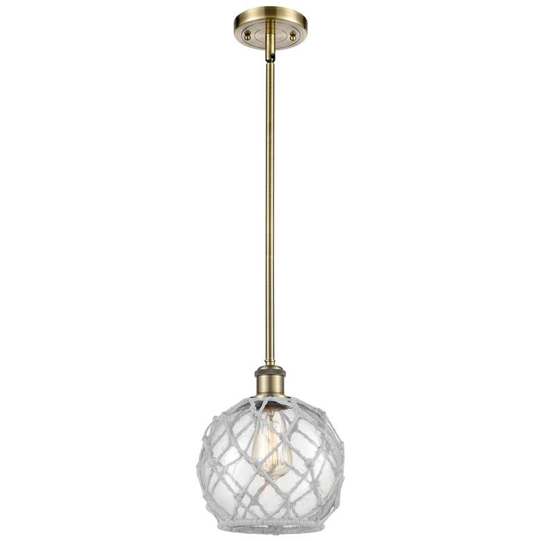 Image 1 Ballston Farmhouse Rope 8"W Brass Stem Pendant w/ Clear White Shade