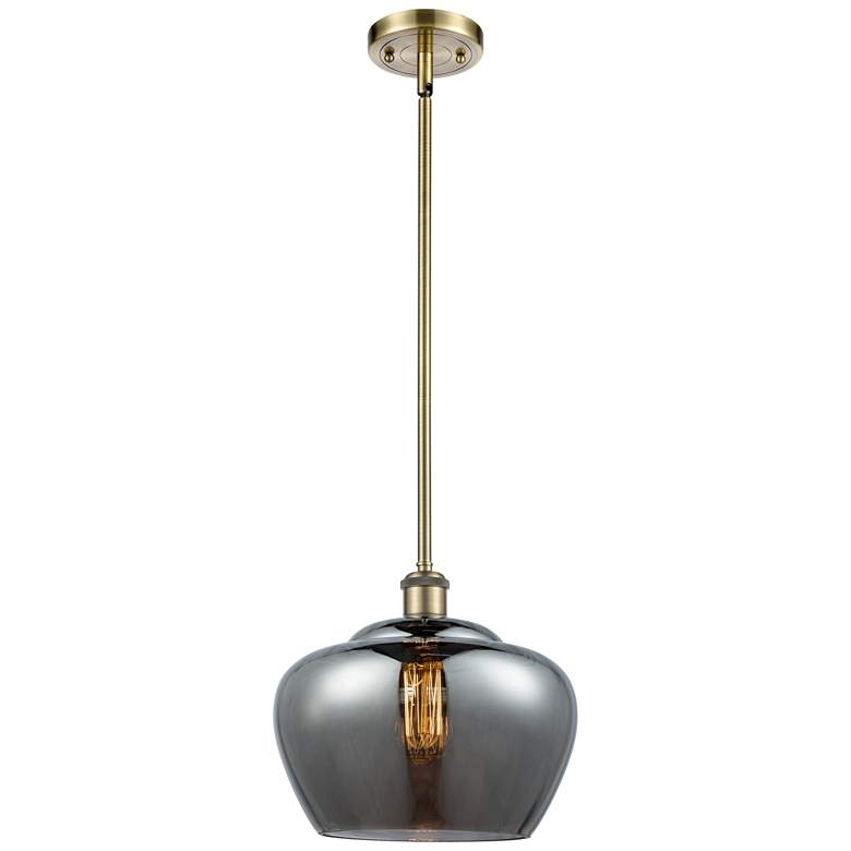 Image 1 Ballston Fenton 11" Antique Brass Mini Pendant w/ Plated Smoke Shade