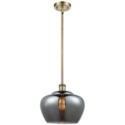 Ballston Fenton 11" Antique Brass Mini Pendant w/ Plated Smoke Shade